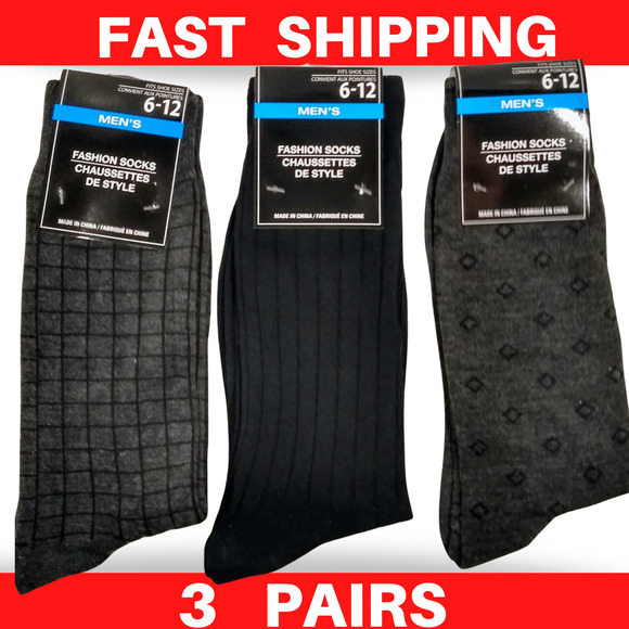 MENS FASHION DRESS SOCK 3 PAIR SIZE 6-12 - Picture 1 of 3